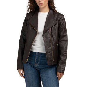 COLE HAAN espresso Genuine Leather Jacket